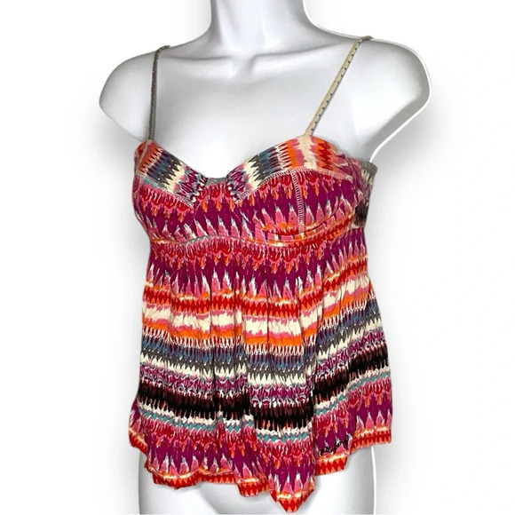 Billabong Women’s Small Ikat Print Spaghetti Strap Boho Top in Multicolor - Picture 5 of 9